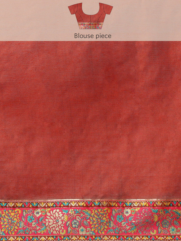 Red Cotton Blend Woven Thread Floral Saree with Unstitched Blouse - Hiral Fashion | Swadesiicart