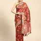Red Cotton Blend Woven Thread Floral Saree with Unstitched Blouse - Hiral Fashion | Swadesiicart