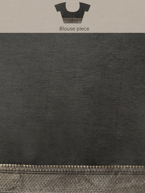 Black Cotton Blend Woven Thread Floral Saree with Unstitched Blouse - Hiral Fashion | Swadesiicart
