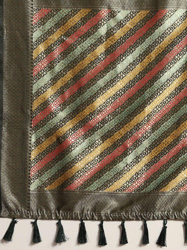 Green Cotton Blend Woven Thread Floral Saree with Unstitched Blouse - Hiral Fashion | Swadesiicart