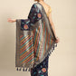 Navy Blue Cotton Blend Woven Thread Floral Saree with Unstitched Blouse - Hiral Fashion | Swadesiicart