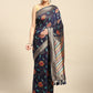 Navy Blue Cotton Blend Woven Thread Floral Saree with Unstitched Blouse - Hiral Fashion | Swadesiicart