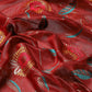 Red Cotton Blend Woven Thread Floral Saree with Unstitched Blouse - Hiral Fashion | Swadesiicart