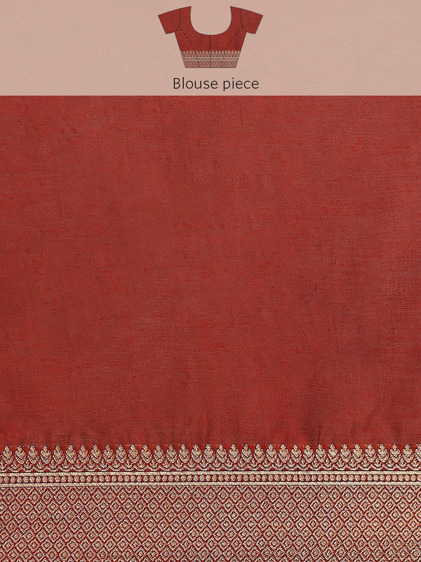 Red Cotton Blend Woven Thread Floral Saree with Unstitched Blouse - Hiral Fashion | Swadesiicart
