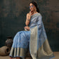 Blue Kota Doria Embroidered Floral Saree with Unstitched Blouse - Hiral Fashion | Swadesiicart