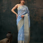 Blue Kota Doria Embroidered Floral Saree with Unstitched Blouse - Hiral Fashion | Swadesiicart