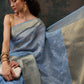 Blue Kota Doria Embroidered Floral Saree with Unstitched Blouse - Hiral Fashion | Swadesiicart