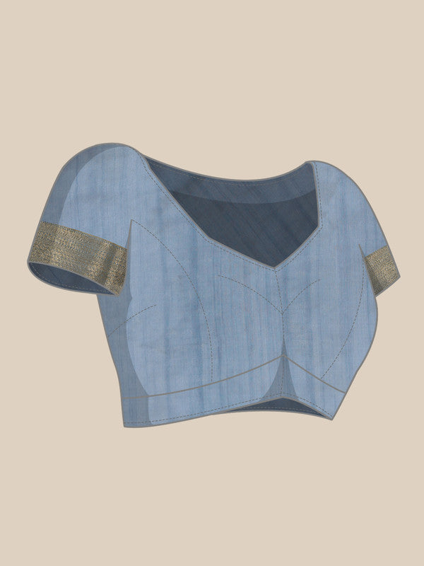 Blue Kota Doria Embroidered Floral Saree with Unstitched Blouse - Hiral Fashion | Swadesiicart