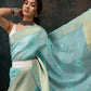 Turquoise Kota Doria Embroidered Floral Saree with Unstitched Blouse - Hiral Fashion | Swadesiicart