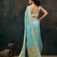 Turquoise Kota Doria Embroidered Floral Saree with Unstitched Blouse - Hiral Fashion | Swadesiicart