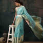 Turquoise Kota Doria Embroidered Floral Saree with Unstitched Blouse - Hiral Fashion | Swadesiicart