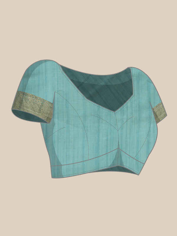 Turquoise Kota Doria Embroidered Floral Saree with Unstitched Blouse - Hiral Fashion | Swadesiicart