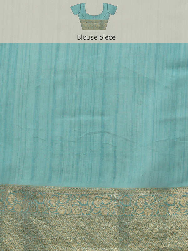 Turquoise Kota Doria Embroidered Floral Saree with Unstitched Blouse - Hiral Fashion | Swadesiicart