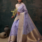 Lavender Kota Doria Embroidered Floral Saree with Unstitched Blouse - Hiral Fashion | Swadesiicart