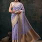 Lavender Kota Doria Embroidered Floral Saree with Unstitched Blouse - Hiral Fashion | Swadesiicart