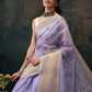 Lavender Kota Doria Embroidered Floral Saree with Unstitched Blouse - Hiral Fashion | Swadesiicart