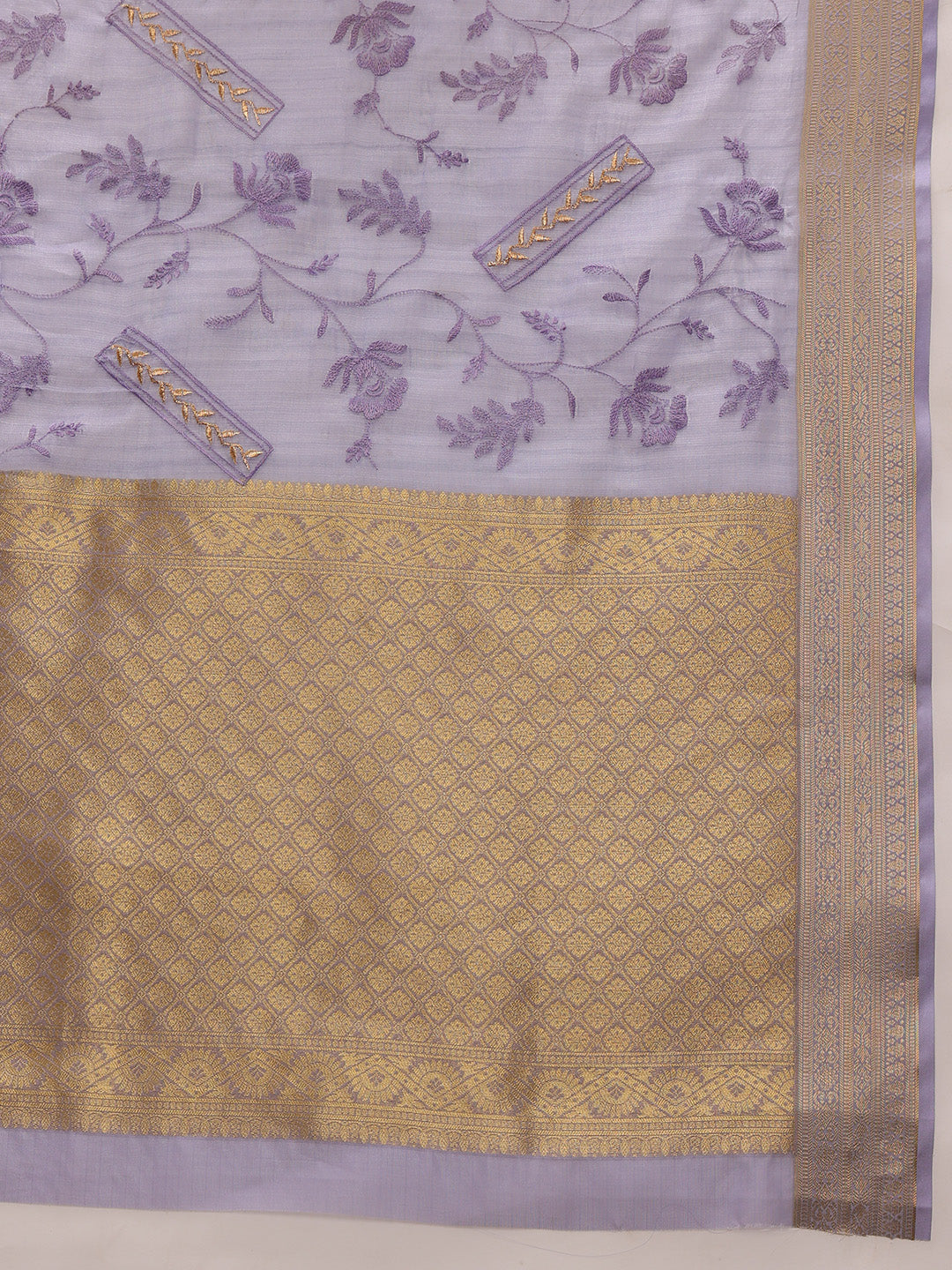 Lavender Kota Doria Embroidered Floral Saree with Unstitched Blouse - Hiral Fashion | Swadesiicart