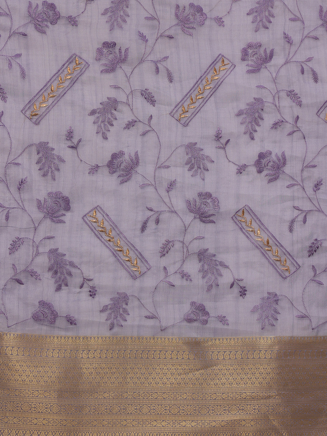 Lavender Kota Doria Embroidered Floral Saree with Unstitched Blouse - Hiral Fashion | Swadesiicart