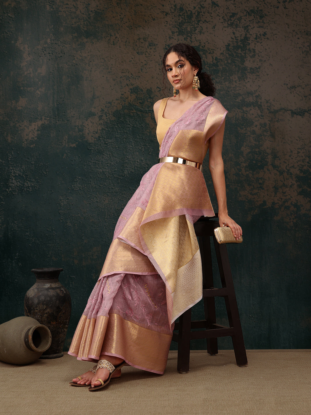Pink Kota Doria Embroidered Floral Saree with Unstitched Blouse - Hiral Fashion | Swadesiicart