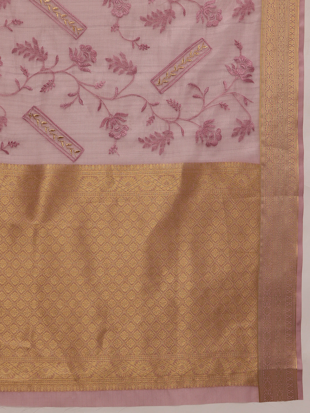 Pink Kota Doria Embroidered Floral Saree with Unstitched Blouse - Hiral Fashion | Swadesiicart