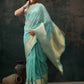 Turquoise Kota Doria Embroidered Floral Saree with Unstitched Blouse - Hiral Fashion | Swadesiicart