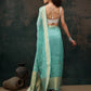 Turquoise Kota Doria Embroidered Floral Saree with Unstitched Blouse - Hiral Fashion | Swadesiicart