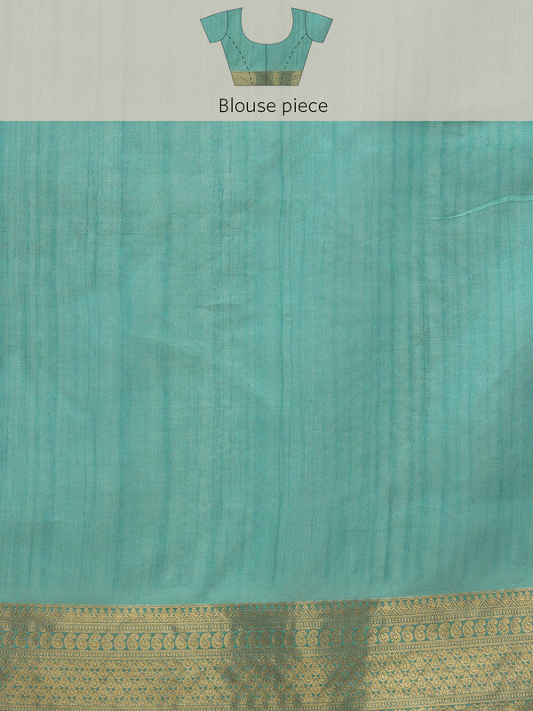Turquoise Kota Doria Embroidered Floral Saree with Unstitched Blouse - Hiral Fashion | Swadesiicart