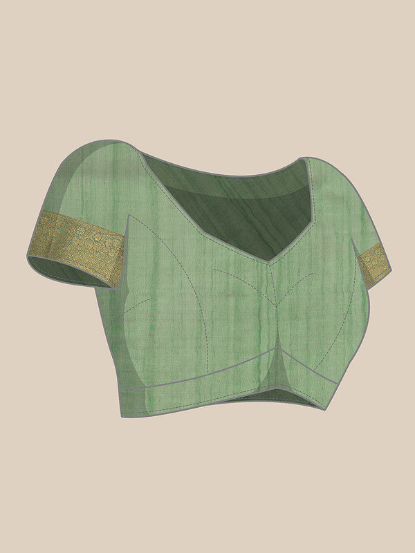 Green Kota Doria Embroidered Floral Saree with Unstitched Blouse - Hiral Fashion | Swadesiicart