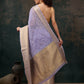 Lavender Kota Doria Embroidered Floral Saree with Unstitched Blouse - Hiral Fashion | Swadesiicart