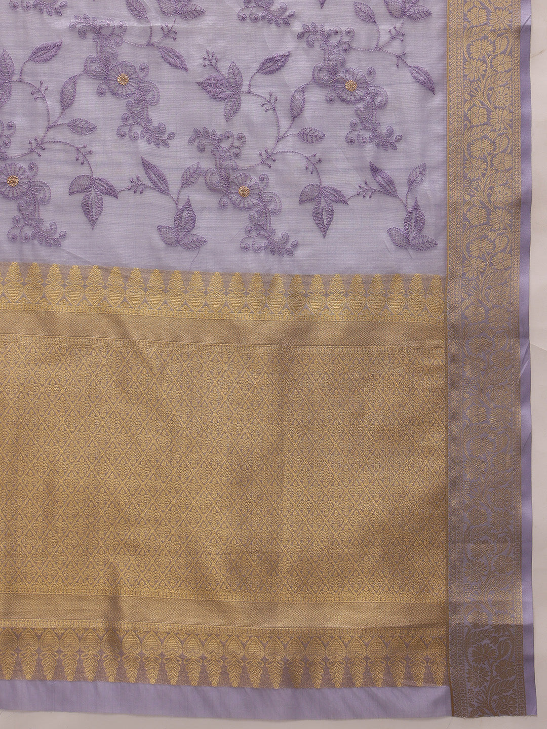 Lavender Kota Doria Embroidered Floral Saree with Unstitched Blouse - Hiral Fashion | Swadesiicart