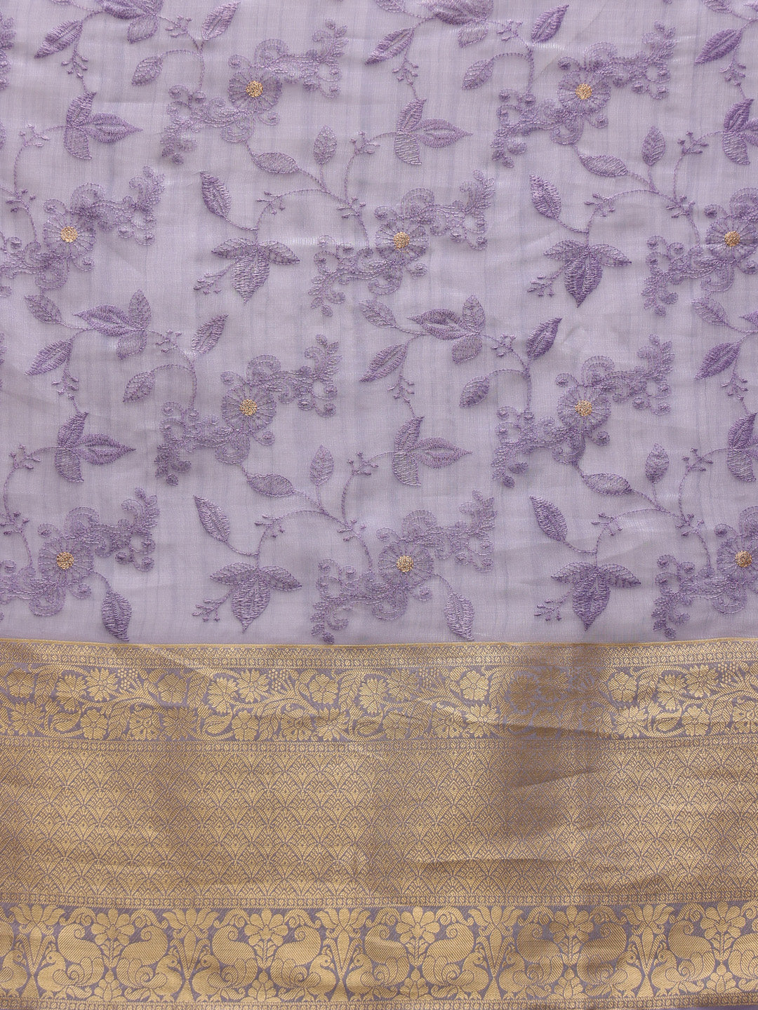 Lavender Kota Doria Embroidered Floral Saree with Unstitched Blouse - Hiral Fashion | Swadesiicart