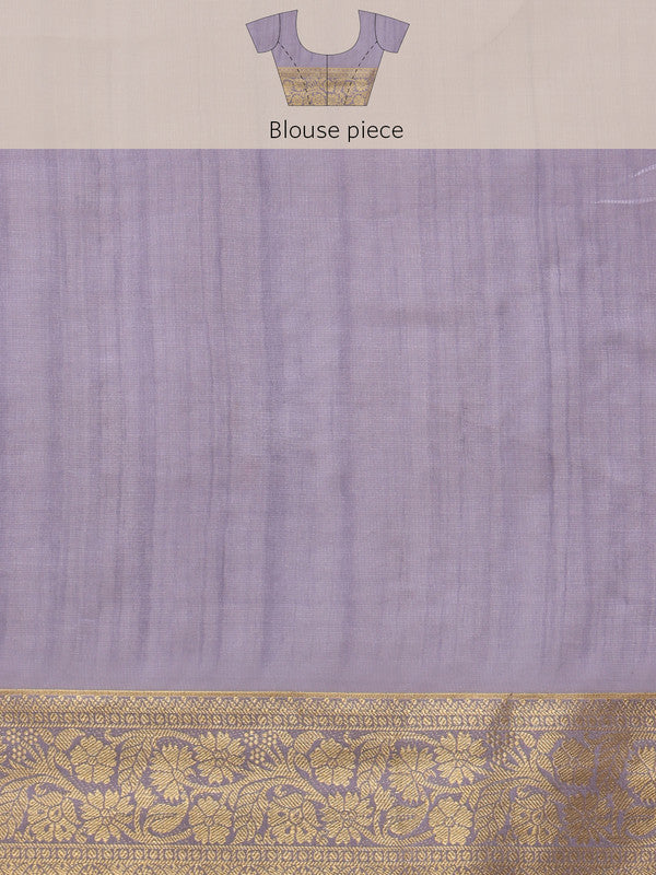Lavender Kota Doria Embroidered Floral Saree with Unstitched Blouse - Hiral Fashion | Swadesiicart