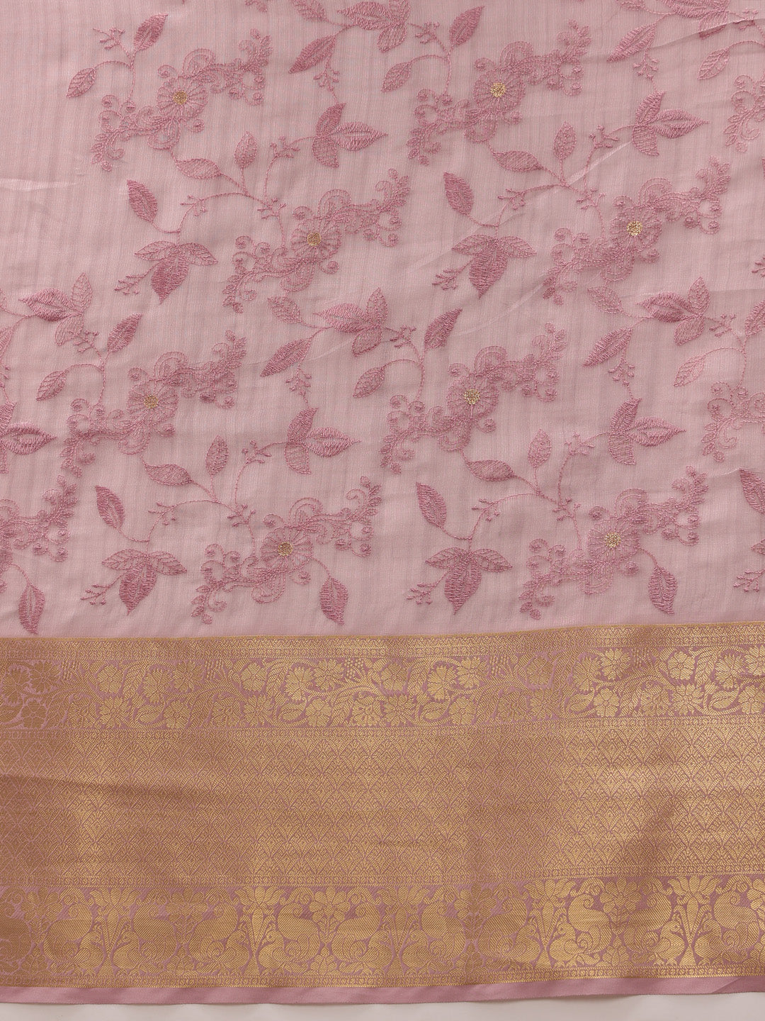 Pink Kota Doria Embroidered Floral Saree with Unstitched Blouse - Hiral Fashion | Swadesiicart