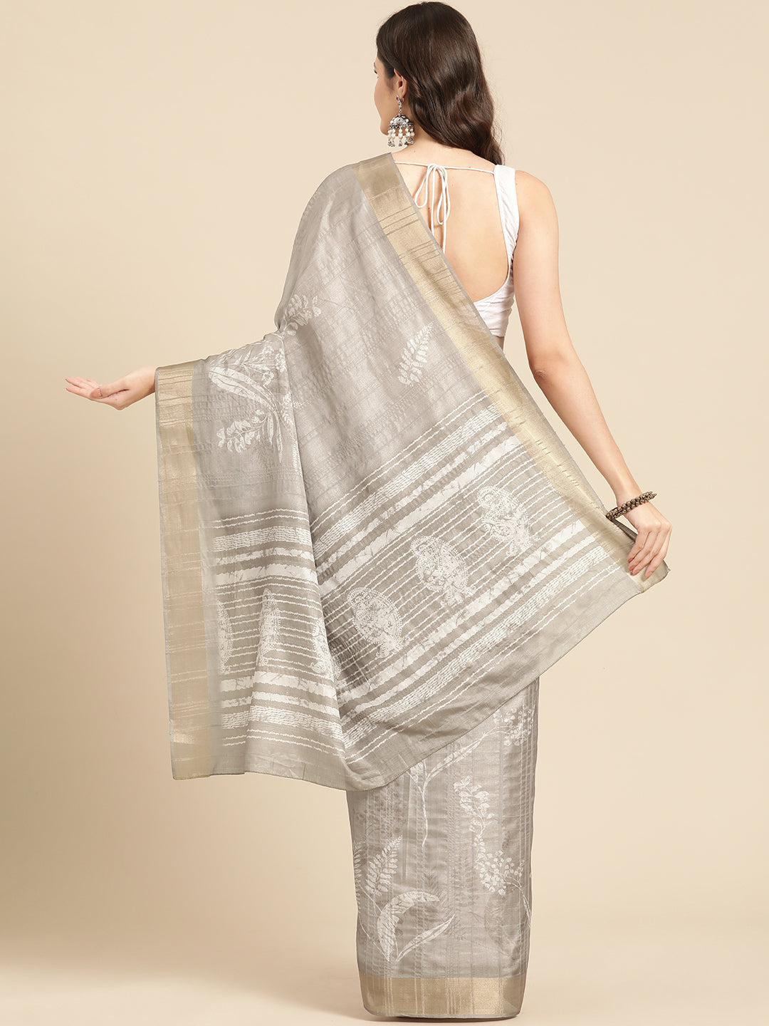 Beige Silk Blend Digital Print Floral Saree with Unstitched Blouse - Hiral Fashion | Swadesiicart