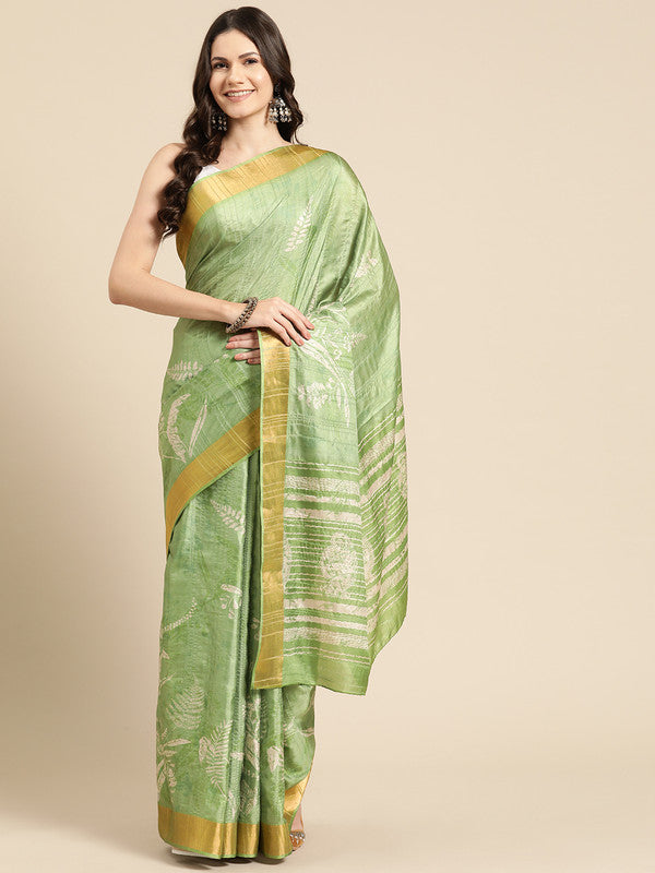 Green Silk Blend Digital Print Floral Saree with Unstitched Blouse - Hiral Fashion | Swadesiicart