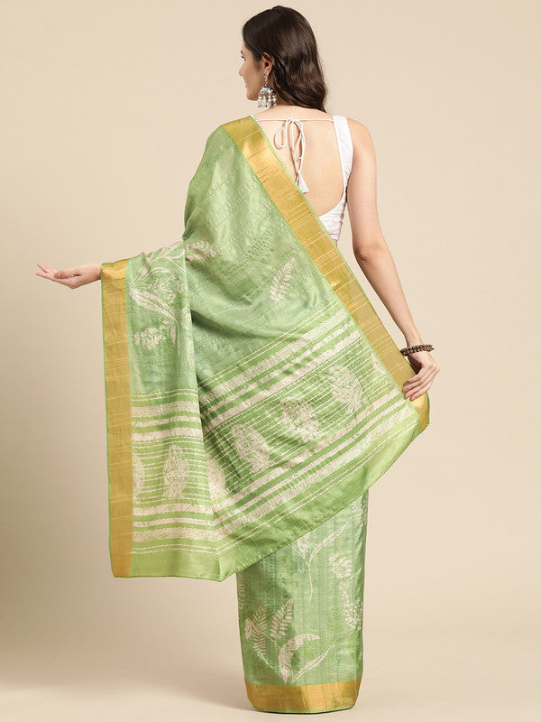 Green Silk Blend Digital Print Floral Saree with Unstitched Blouse - Hiral Fashion | Swadesiicart
