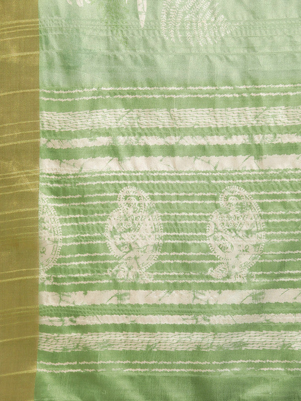 Green Silk Blend Digital Print Floral Saree with Unstitched Blouse - Hiral Fashion | Swadesiicart