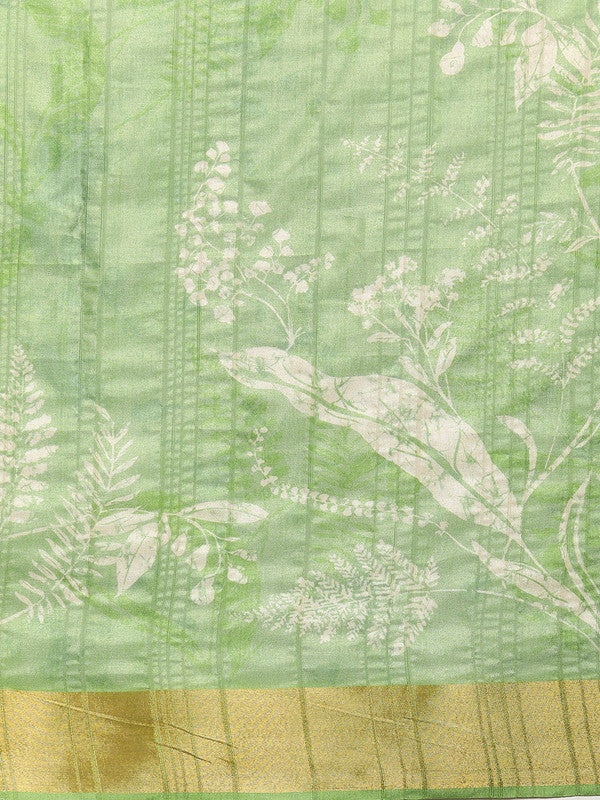 Green Silk Blend Digital Print Floral Saree with Unstitched Blouse - Hiral Fashion | Swadesiicart