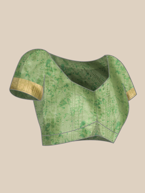 Green Silk Blend Digital Print Floral Saree with Unstitched Blouse - Hiral Fashion | Swadesiicart