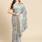 Gray Silk Blend Digital Print Floral Saree with Unstitched Blouse - Hiral Fashion | Swadesiicart