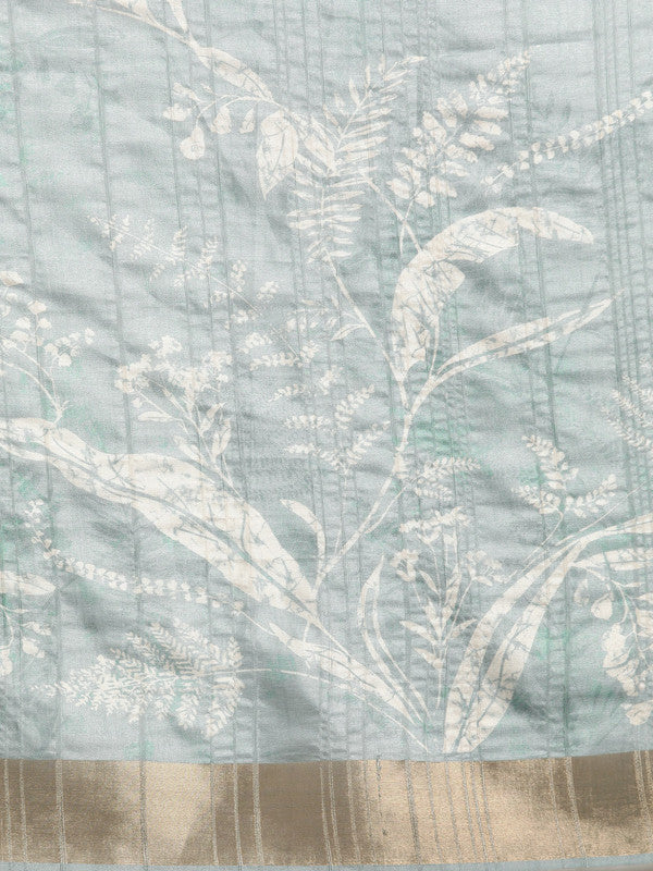 Gray Silk Blend Digital Print Floral Saree with Unstitched Blouse - Hiral Fashion | Swadesiicart