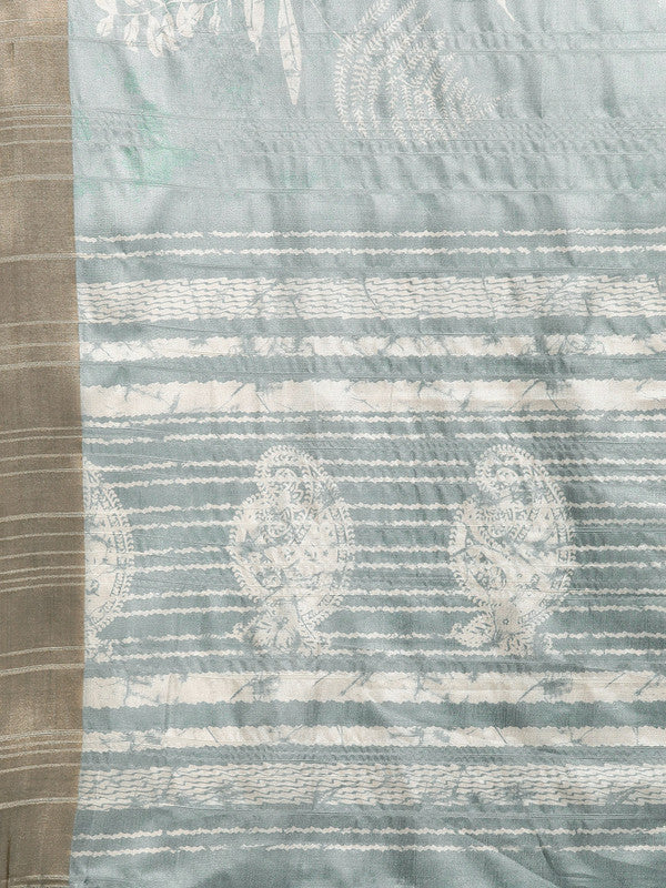 Gray Silk Blend Digital Print Floral Saree with Unstitched Blouse - Hiral Fashion | Swadesiicart