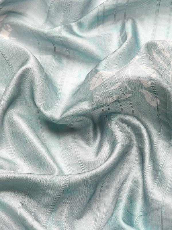 Gray Silk Blend Digital Print Floral Saree with Unstitched Blouse - Hiral Fashion | Swadesiicart