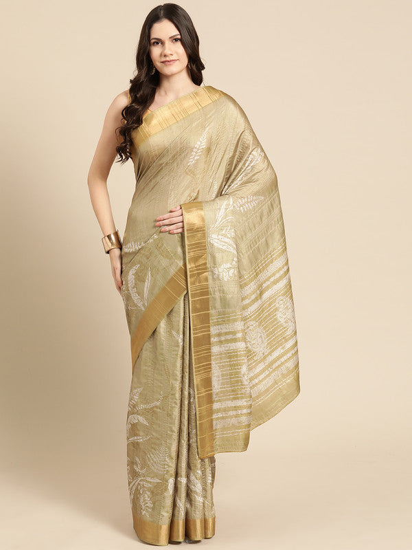 Olive Silk Blend Digital Print Floral Saree with Unstitched Blouse - Hiral Fashion | Swadesiicart