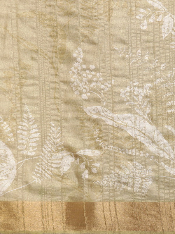 Olive Silk Blend Digital Print Floral Saree with Unstitched Blouse - Hiral Fashion | Swadesiicart