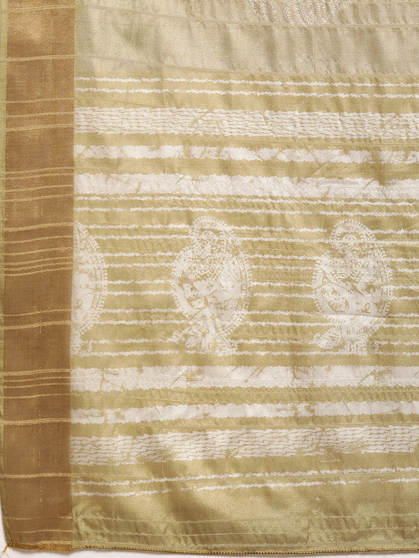 Olive Silk Blend Digital Print Floral Saree with Unstitched Blouse - Hiral Fashion | Swadesiicart