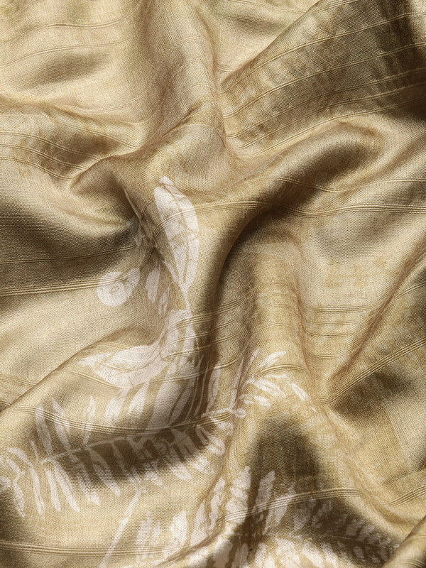 Olive Silk Blend Digital Print Floral Saree with Unstitched Blouse - Hiral Fashion | Swadesiicart