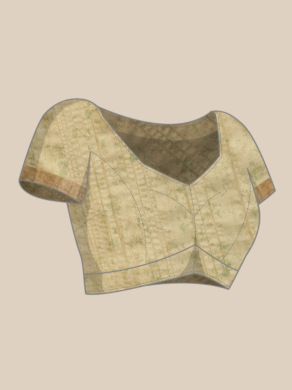 Olive Silk Blend Digital Print Floral Saree with Unstitched Blouse - Hiral Fashion | Swadesiicart
