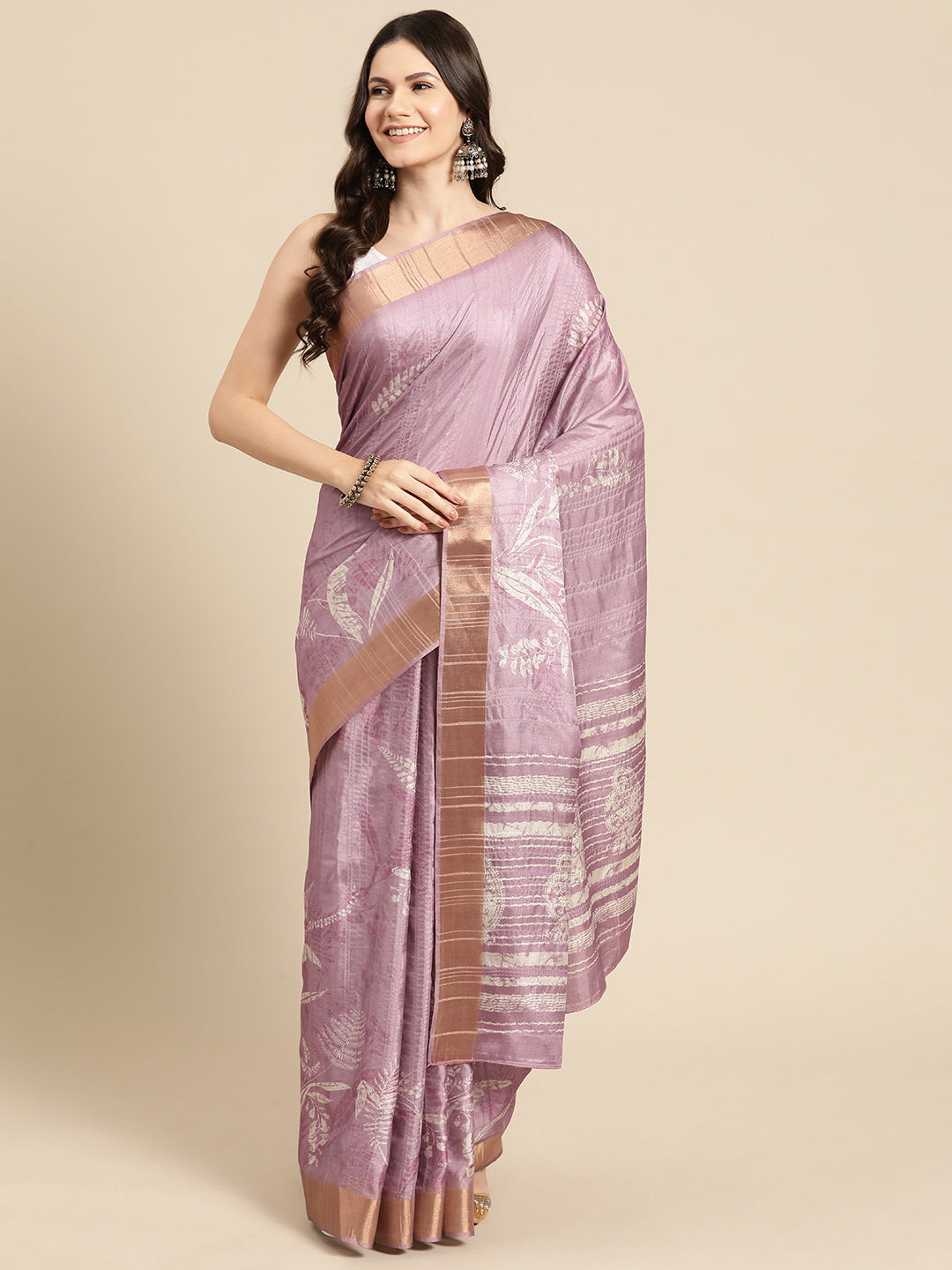 Purple Silk Blend Digital Print Floral Saree with Unstitched Blouse - Hiral Fashion | Swadesiicart