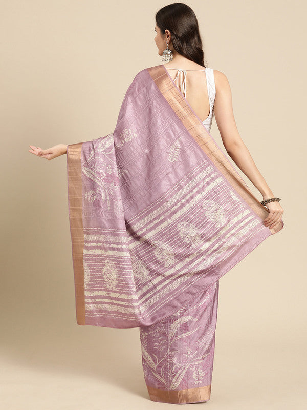 Purple Silk Blend Digital Print Floral Saree with Unstitched Blouse - Hiral Fashion | Swadesiicart